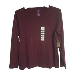 NWT Women's St John's Bay Long Sleeve Essential Crew Tee Size XXL  A9 Burgundy